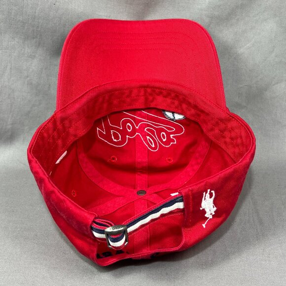 Polo Ralph Lauren Bear Strapback Hat Red White Pony Baseball Adjustable Dad Mens - Picture 14 of 16